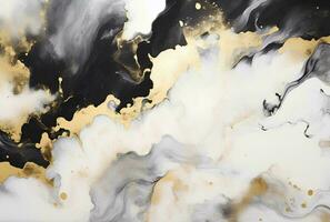 AI generated Marbled black gold abstract background. Liquid marble ink pattern. abstract paint mixing in watercolor photo