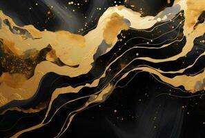 AI generated Marbled black gold abstract background. Liquid marble ink pattern. abstract paint mixing in watercolor photo