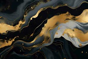 AI generated Marbled black gold abstract background. Liquid marble ink pattern. abstract paint mixing in watercolor photo