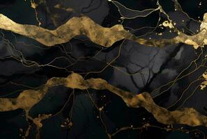 AI generated Marbled black gold abstract background. Liquid marble ink pattern. abstract paint mixing in watercolor photo