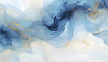 AI generated Marbled blue and golden abstract background. Liquid marble ink pattern. abstract background with blue, yellow and white paint mixing in water photo