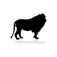 Walking black lion silhouette concept with beautiful mane and tail on white background isolated vector illustration