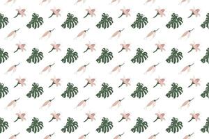 Monstera leaf with lotus flower as seamless pattern background vector