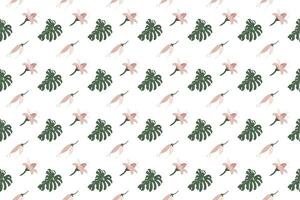 Monstera leaf with lotus flower as seamless pattern background vector