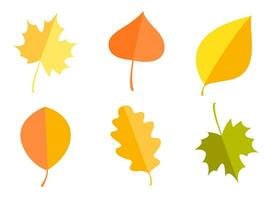 Colorful autumn leaves set, isolated on white background. Simple cartoon flat style, vector illustration