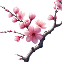 AI generated cherry blossom branch with pink flowers and leaves png