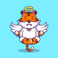 Cute Angel Tiger Meditating Cartoon Vector Icons Illustration. Flat Cartoon Concept. Suitable for any creative project.