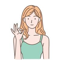 woman is showing a gesture Okay, ok. Hand drawn style vector design illustrations.