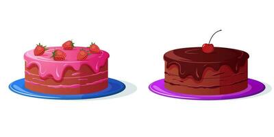 fresa y chocolate pasteles vector ilustración