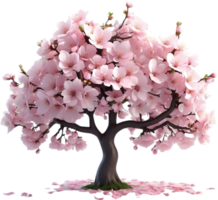 AI generated cherry blossom branch with pink flowers and leaves png