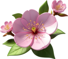 AI generated cherry blossom branch with pink flowers and leaves png