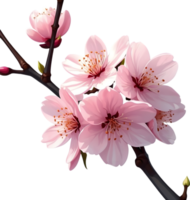 AI generated cherry blossom branch with pink flowers and leaves png