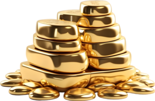 AI generated gold coins and gold bars png