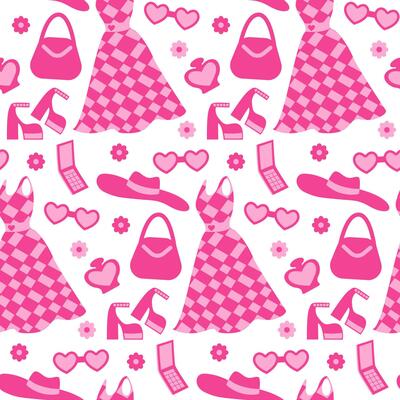 Pink seamless pattern. Print for a girl. Fashionable clothes and accessories. Vector, flat style. Perfect for textile, wallpaper or print design.
