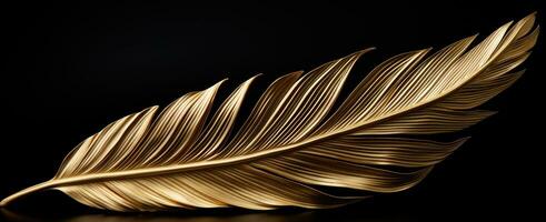 AI generated a gold palm leaf is seen against a black background photo