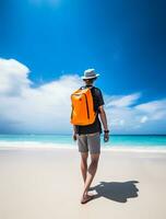 AI generated a photograph of traveler or backpaker in the beach with a many style and many angle photo