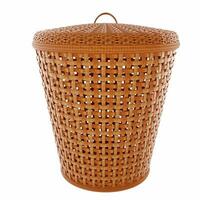 Waste bins made of bamboo, wicker wood, handicrafts for garbage And decorate the house from design work on a white background with clipping path. 3D Rendering photo