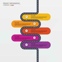 Road way infographic circle of 5 steps and business icons for finance process steps. vector