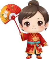 AI generated chinese new year cartoon kid holding a fan png