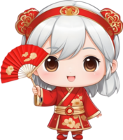 AI generated chinese new year cartoon kid holding a fan png