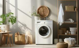 AI generated white washing machine is a great way to organize or create a clean home photo