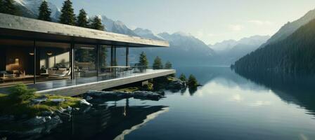 AI generated views of an impressive home overlooking the lake architecture photo