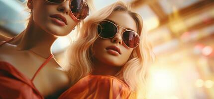 AI generated two girls in sunglasses are smiling in the background photo