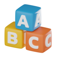 abc blokken, 3d icoon van leerzaam voor vroeg aan het leren. 3d geven png