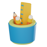 herramientas de creatividad, icono conjunto con lápiz, gobernante, y caja. 3d hacer png