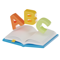 ABC on Open Book 3D Icon of  for Education and Learning. 3D render png