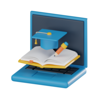 Digital Learning Hub, Online Education with Graduation Hat on Laptop. 3D render Illustration. png