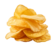 AI generated crispy potato chips isolated on a transparent background, cut out, PNG