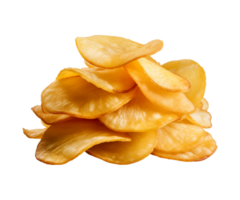 AI generated crispy potato chips isolated on a transparent background, cut out, PNG