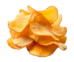 AI generated crispy potato chips isolated on a transparent background, cut out, PNG