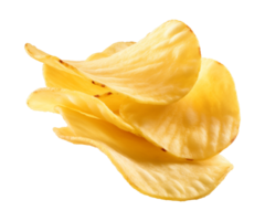 AI generated crispy potato chips isolated on a transparent background, cut out, PNG