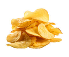 AI generated crispy potato chips isolated on a transparent background, cut out, PNG