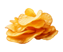 AI generated crispy potato chips isolated on a transparent background, cut out, PNG