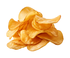 AI generated crispy potato chips isolated on a transparent background, cut out, PNG