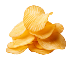 AI generated crispy potato chips isolated on a transparent background, cut out, PNG