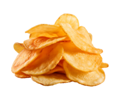 AI generated crispy potato chips isolated on a transparent background, cut out, PNG