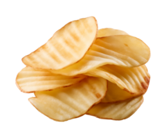 AI generated crispy potato chips isolated on a transparent background, cut out, PNG