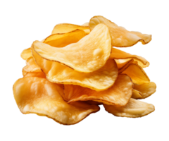 AI generated crispy potato chips isolated on a transparent background, cut out, PNG