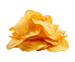 AI generated crispy potato chips isolated on a transparent background, cut out, PNG