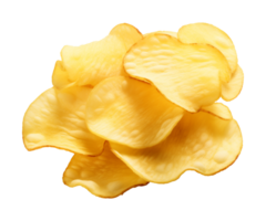 AI generated crispy potato chips isolated on a transparent background, cut out, PNG