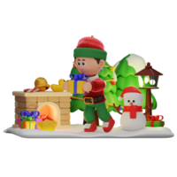 3d Junge Charakter Weihnachten Laufen mit Geschenk Pose png