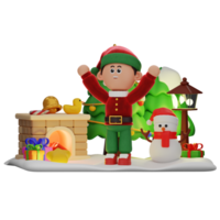 3d boy character christmas Raise Both Hand pose png