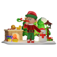 3d boy character christmas Blowing Party Blowout pose png