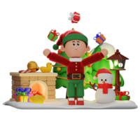 3d Junge Charakter Weihnachten spielen mit Geschenke Pose png