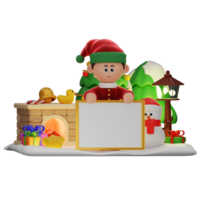 3d boy character christmas Standing Behind Whiteboard pose png