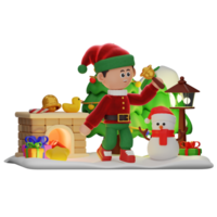 3d Garoto personagem Natal tendo dourado Sino pose png